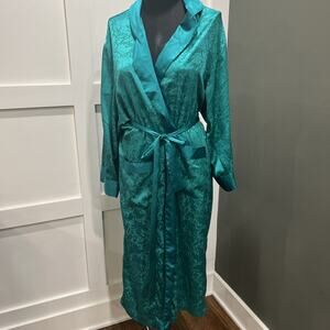 Victoria Secret Gold Label Full Length Green Damask Satin Feel Robe Medium